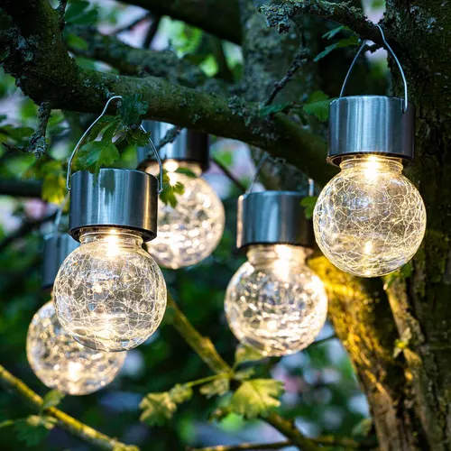 Solární led závěsné koule crackle, 5 ks