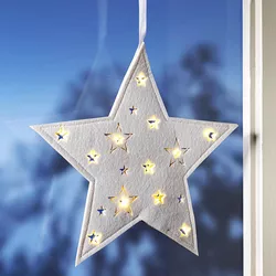 LED závěsná plstěná hvězda, krémová