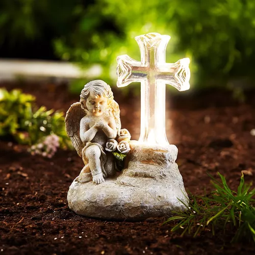 Anděl s led solárním křížem