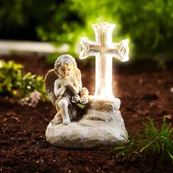 Anděl s led solárním křížem